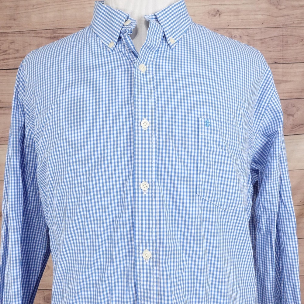 IZOD Shirt Mens 2XL Blue Check Long Sleeve Button-Up Slim Fit Cotton Casual